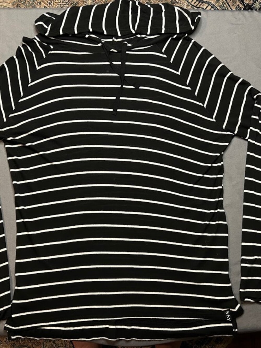 Marc New York Performance Striped Hooded Pullover Top Black White Womens Large